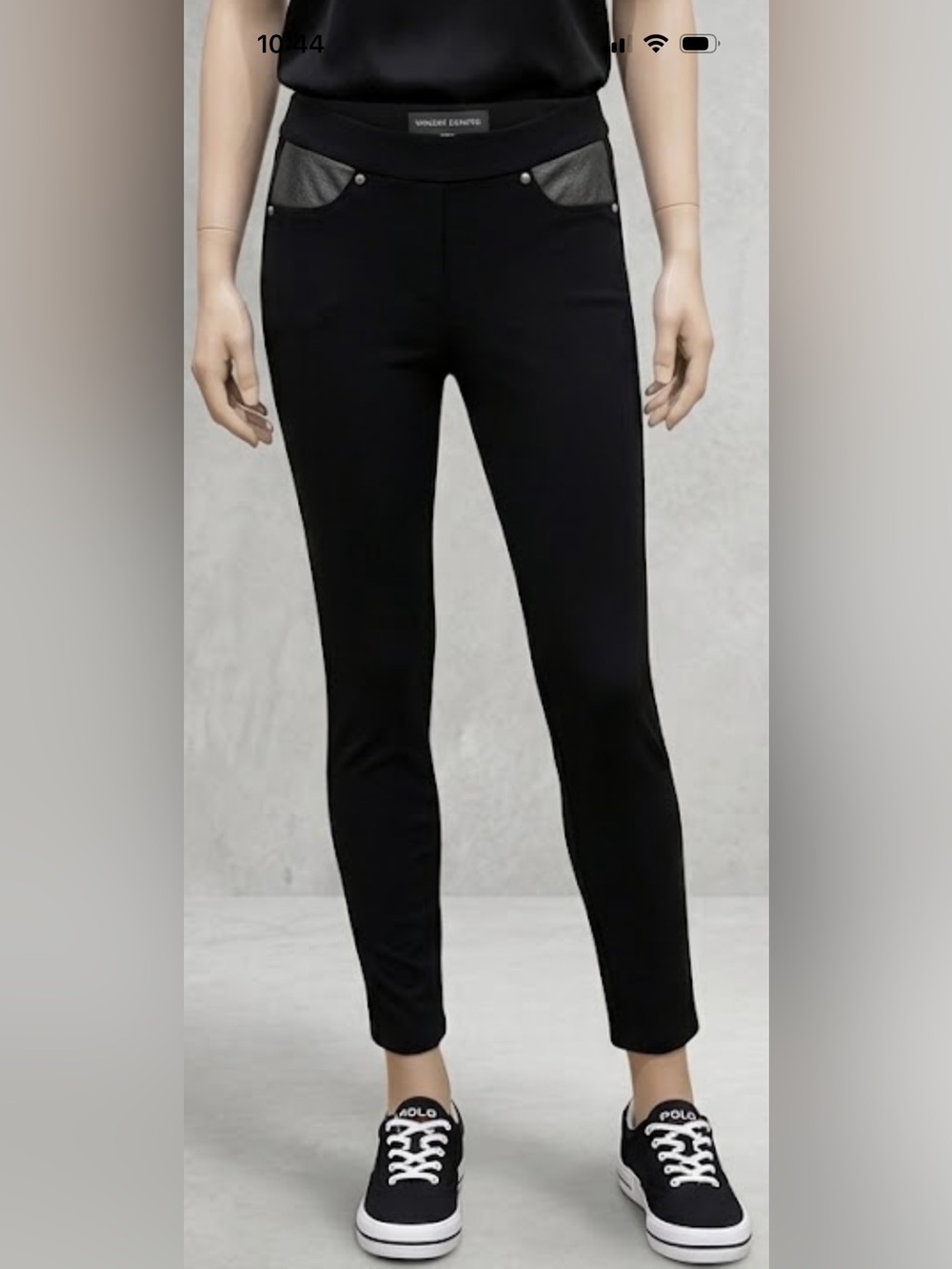 Ellen Tracy Black Ponte Women Leggings with Faux Pocket Trim